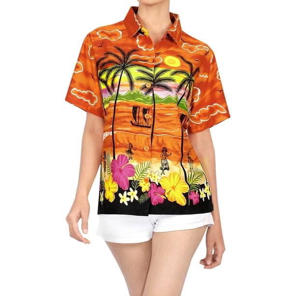 HAPPY BAY Womens Plus Size Hawaiian Shirt Premium Casual Dress Shirt 3D Printed 